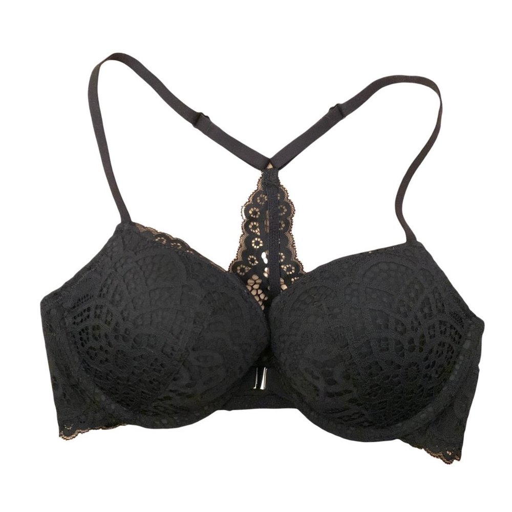 NWT Auden The Radiant Black Lace Deep Plunge Push Up Bra 32 C - Picture 2 of 10